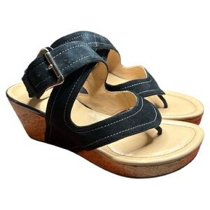 Donald J. Pliner Navy and Tan Wedge Sandals
